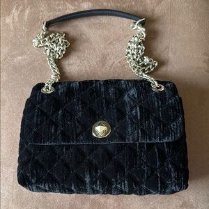Chic Black and Gold Quilted Shoulder Bag with Rhinestone Strap